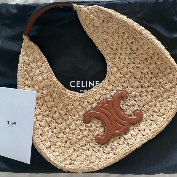 CELINE CLASSIC PANIER HOBO BAG IN RAFFIA AND CALFSKIN WICKER TAN STRAW SUMMER - Picture 5 of 14